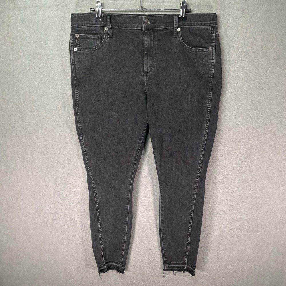 Gap 1969 True Skinny Jeans Mens‎ 32 Black Stretch Denim Ankle Raw Hem